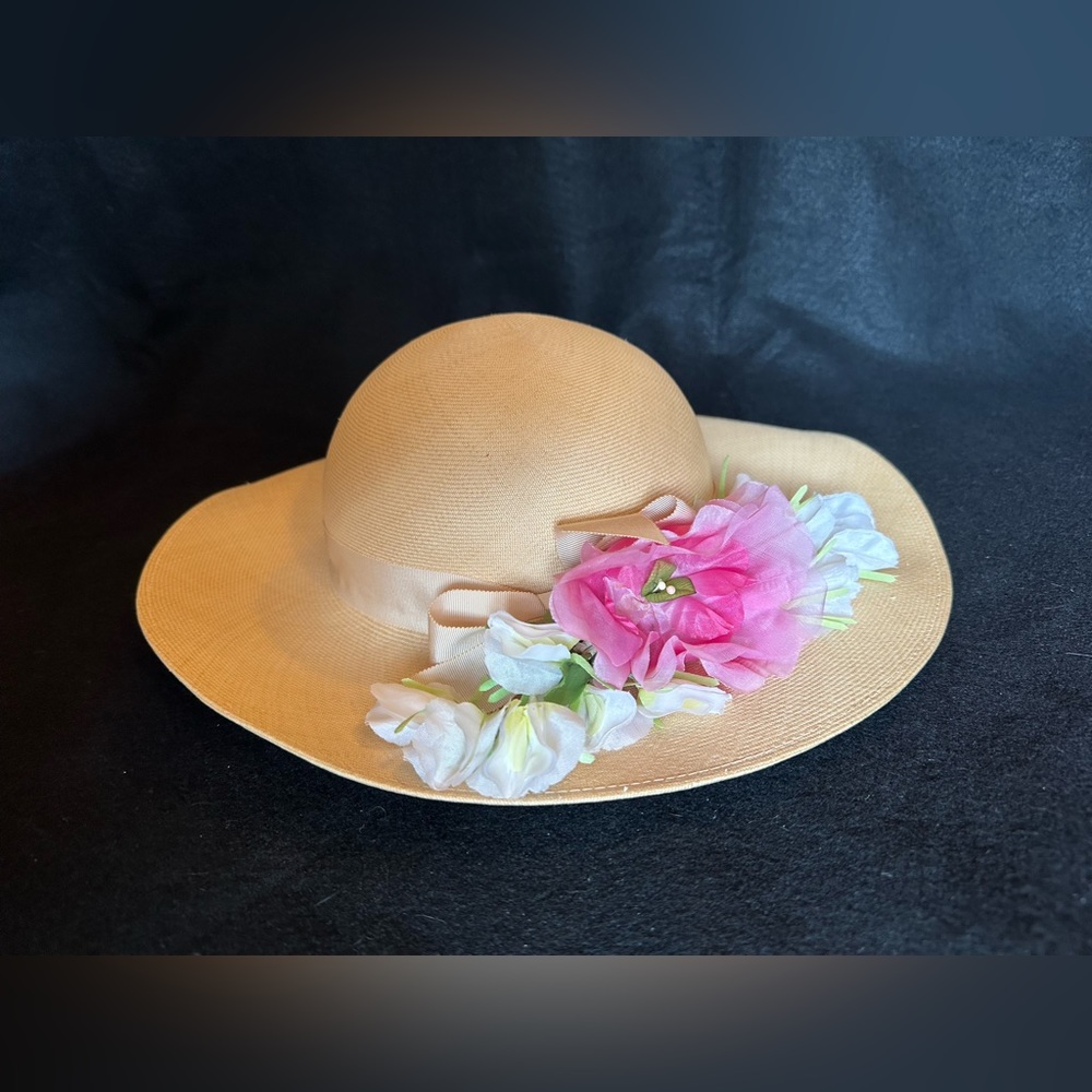 VINTAGE Suzanne Dache for Saks Fifth Avenue Straw Hat. Size 21 1/4”